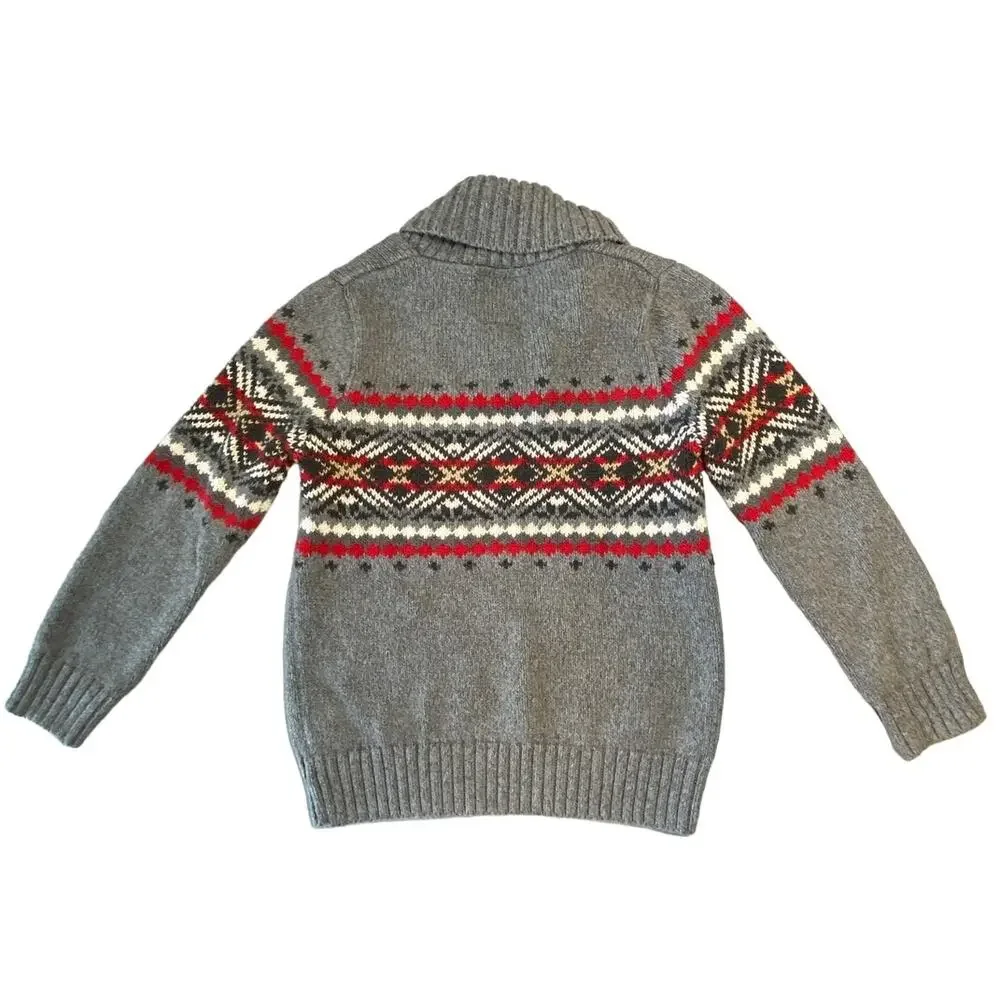 OshKosh B'gosh Boy's Fair Isle Knit Sweater Sz 5 Gray/Red Chunky Cotton Warm